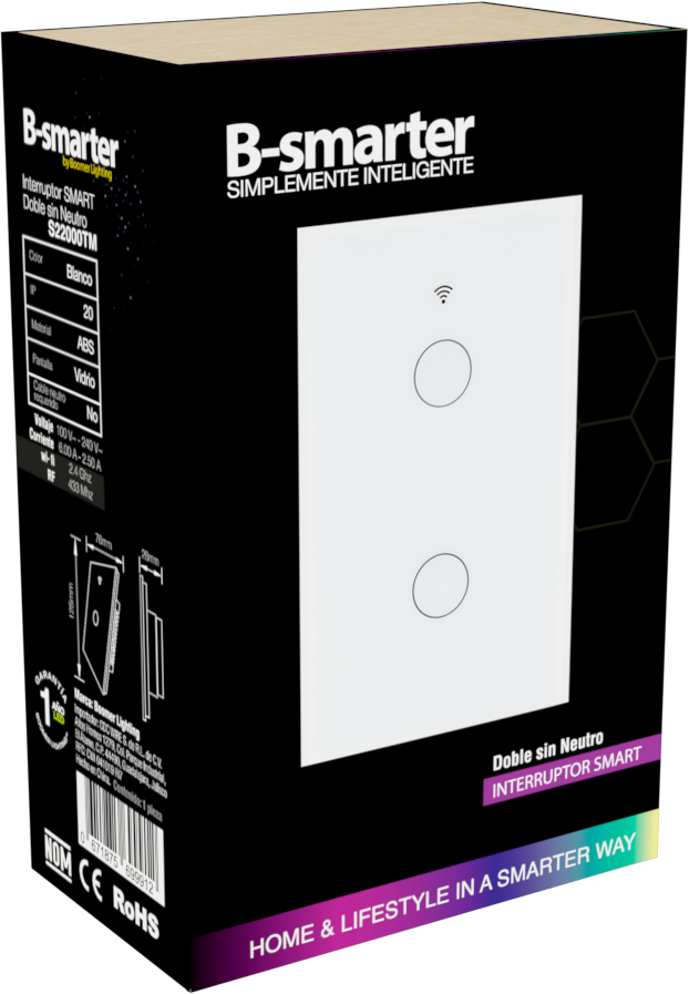 INTERRUPTOR TÁCTIL SMART BLANCO SIN NEUTRO, 1 BOTON, APP